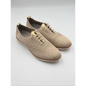 Cole Haan OriginalGrand Stitchlite Wingtip Oxford Gold Knit Shoes Women Size 8
